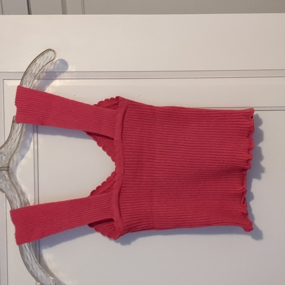 RIHOAS Pink Ribbed Knit Tank Top Sleeveless Stretch Knit Rosette Small - Picture 4 of 4